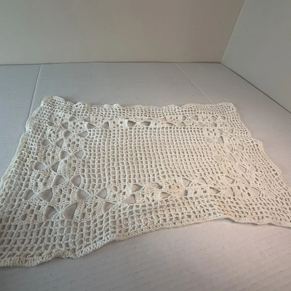 Vintage Victorian White Ivory Cottagecore Crochet Doily Rectangle Decor 4 PC Set